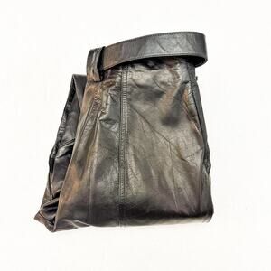 Pia Rucci Belted Leather Motorcycle Denim Skinny Pants Black Size 6 VINTAGE